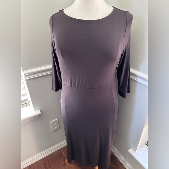 Eileen Fisher Women's Bateau-Neck 3/4-Sleeve Shift Women's Dress Deep Purple - Picture 2 of 7